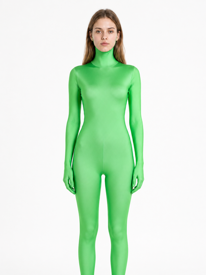 Green Tight-Fitting One-Piece Bodysuit with Attached Hood product detail 3