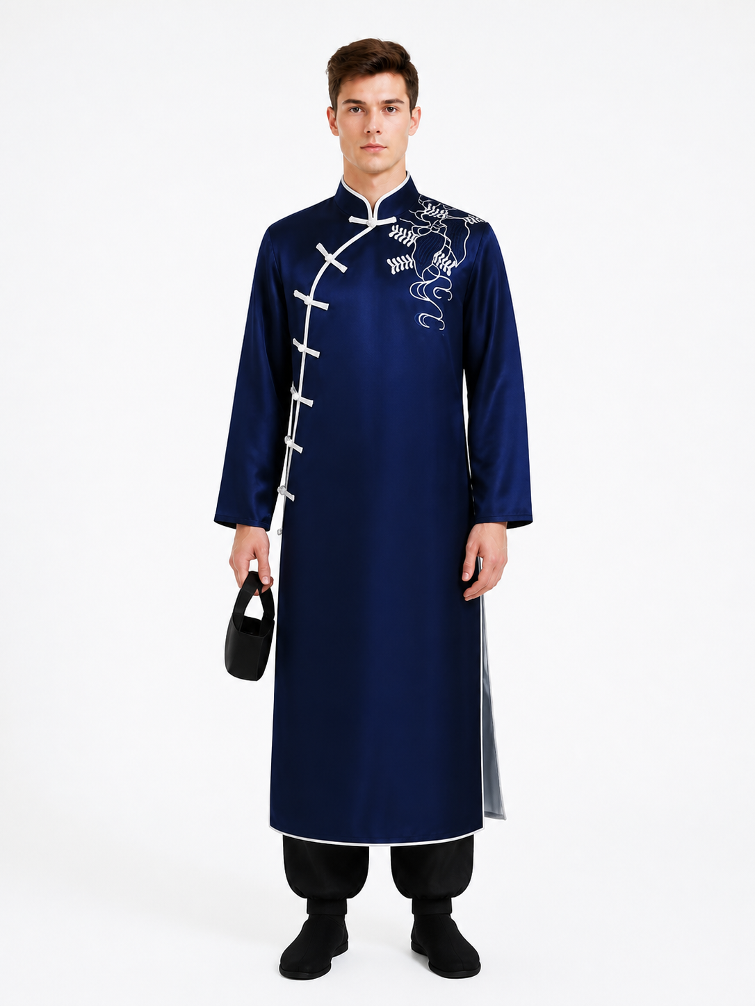 Dark Blue Robe with White Dragon for Cosplay upper body view