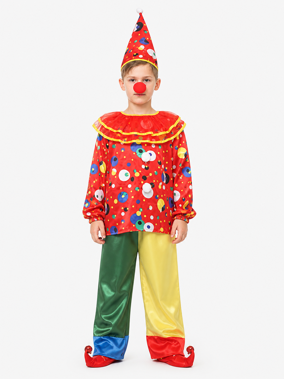 Carnival Clown Costume with Hat and Jabot upper body view