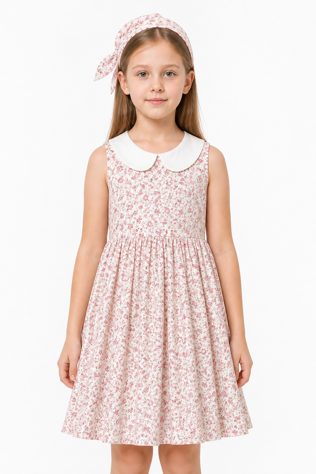 Floral Fitted Sleeveless Dress with White Collar