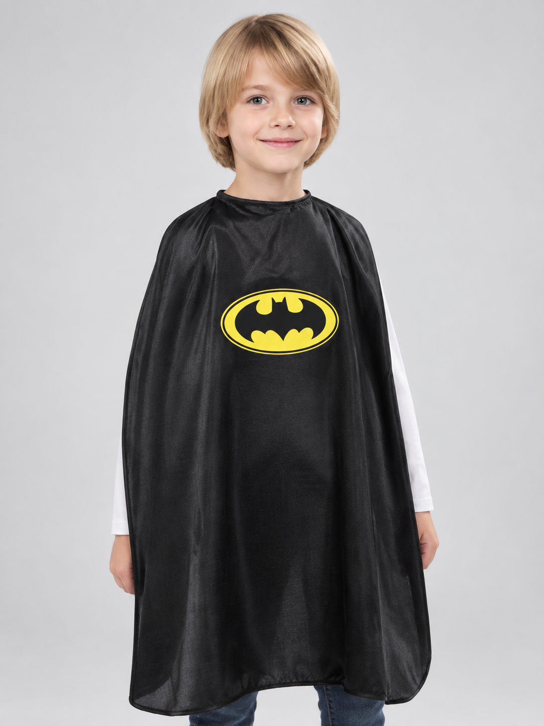 Kids' superhero cape black with yellow emblem