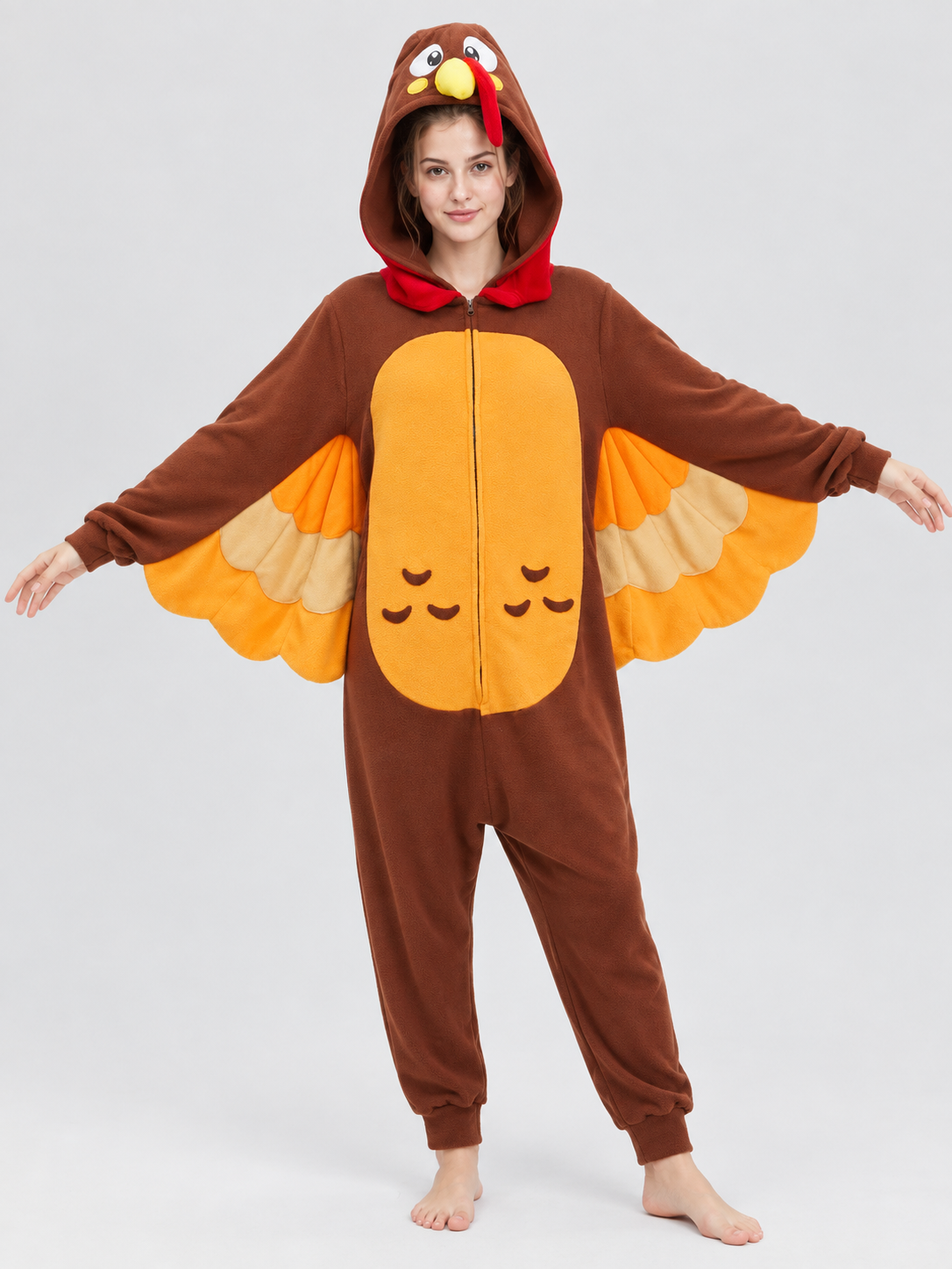 Brown Hooded Pajama Jumpsuit with Wings