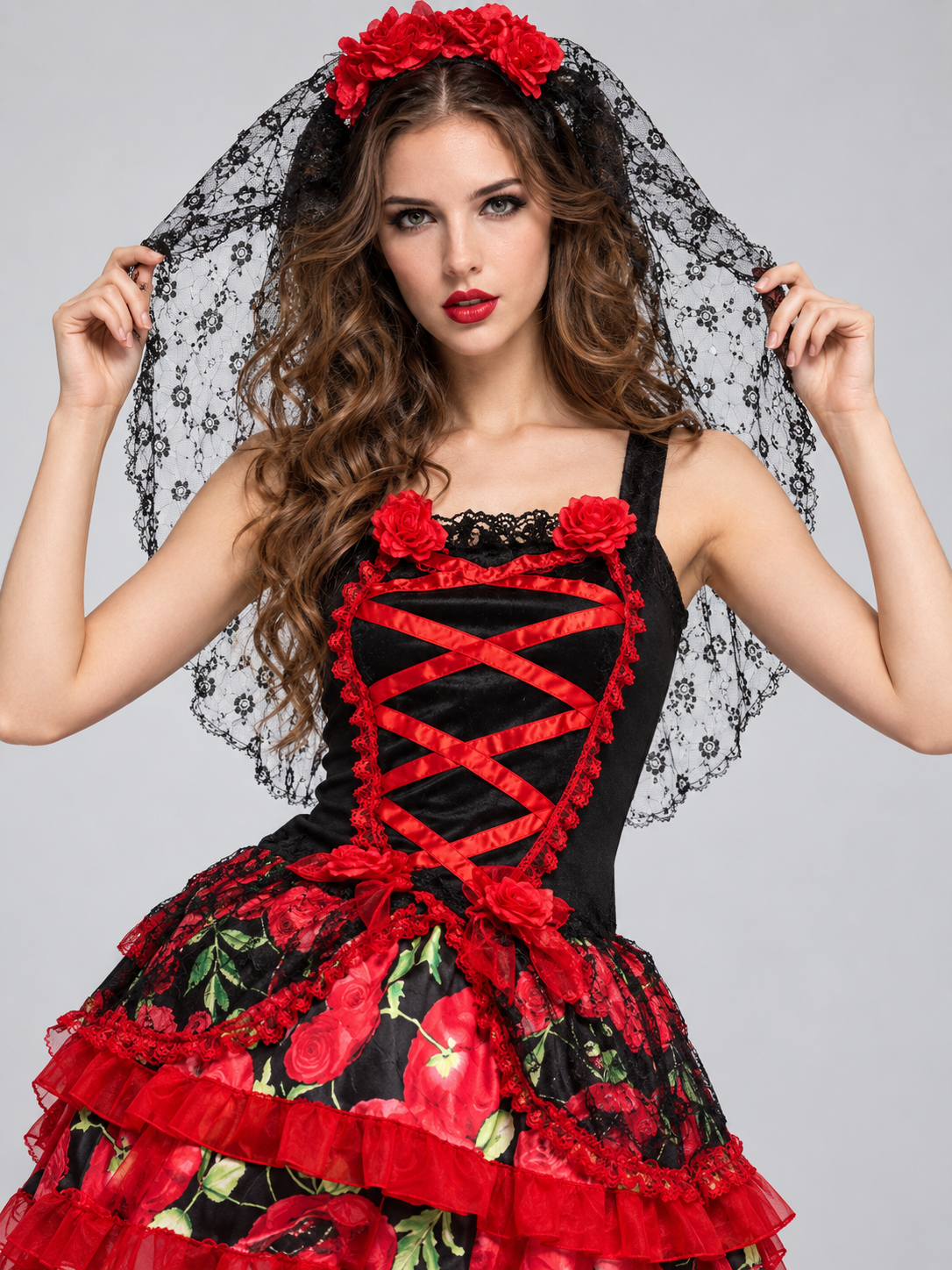 Mexican-Style Halloween Carnival Costume with Veil