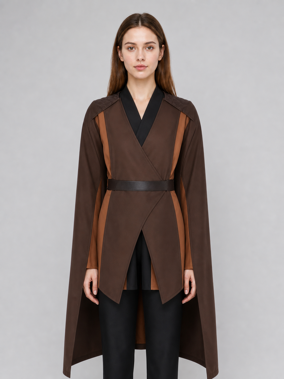 Medieval Character Cosplay Costume Set, 4-Piece Brown Cape, Black Inner Garment, Belt And Pants, Role Play Stage Outfit