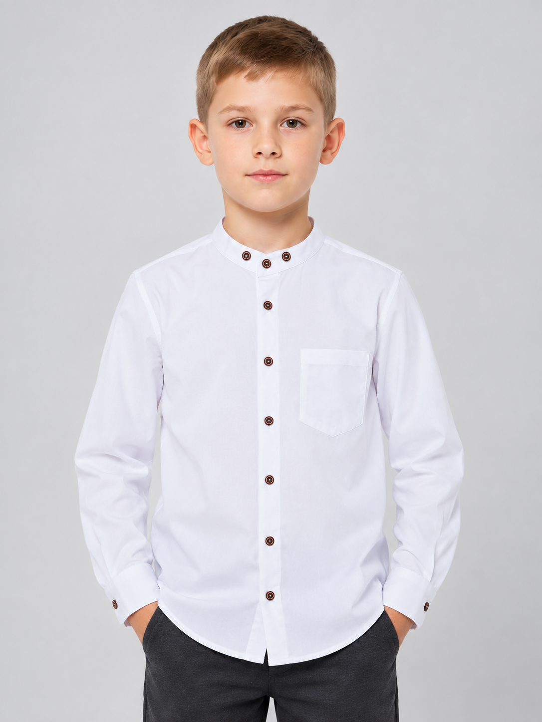 Kids' White Polyester Long-Sleeve Shirt