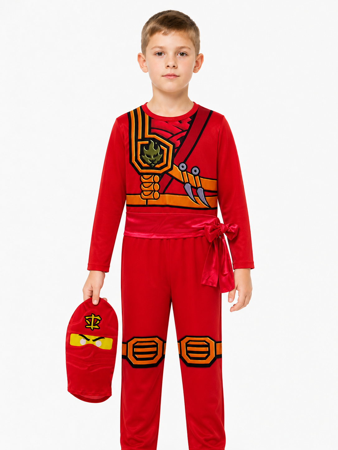 Red Ninja Jumpsuit Costume with Mask Costume Masks detail 3
