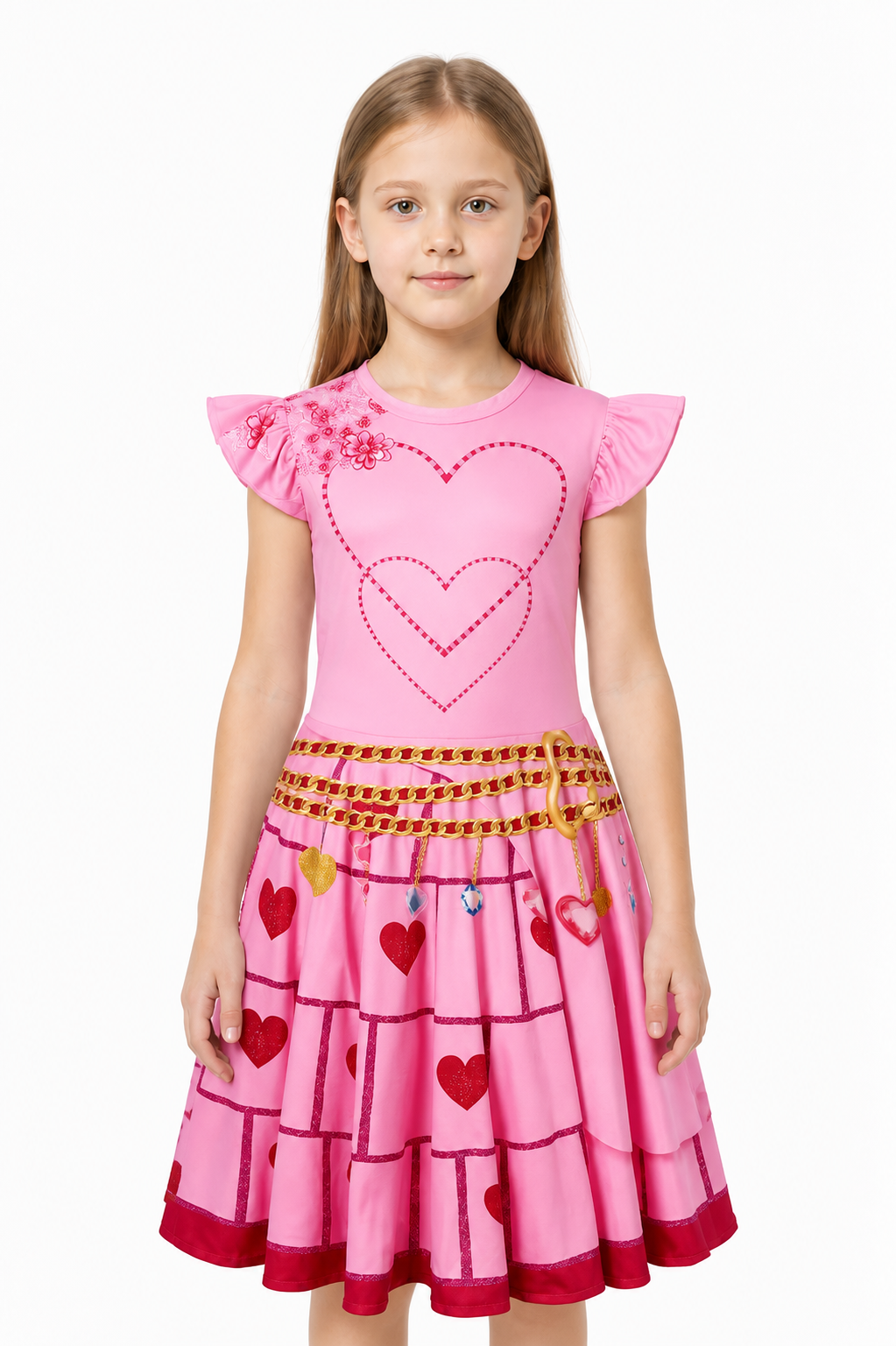 Pink Children's Red Queen Dress with Hearts Costume Dresses detail 2