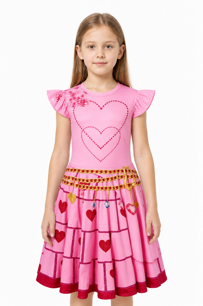Pink Children's Red Queen Dress with Hearts Costume Dresses detail 2