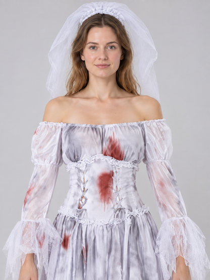 Ghost Costume with Veil and Corset Belt