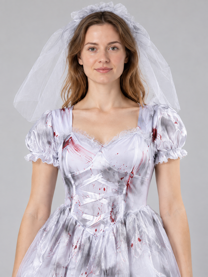 Bride Costume with Blood Stains and Veil