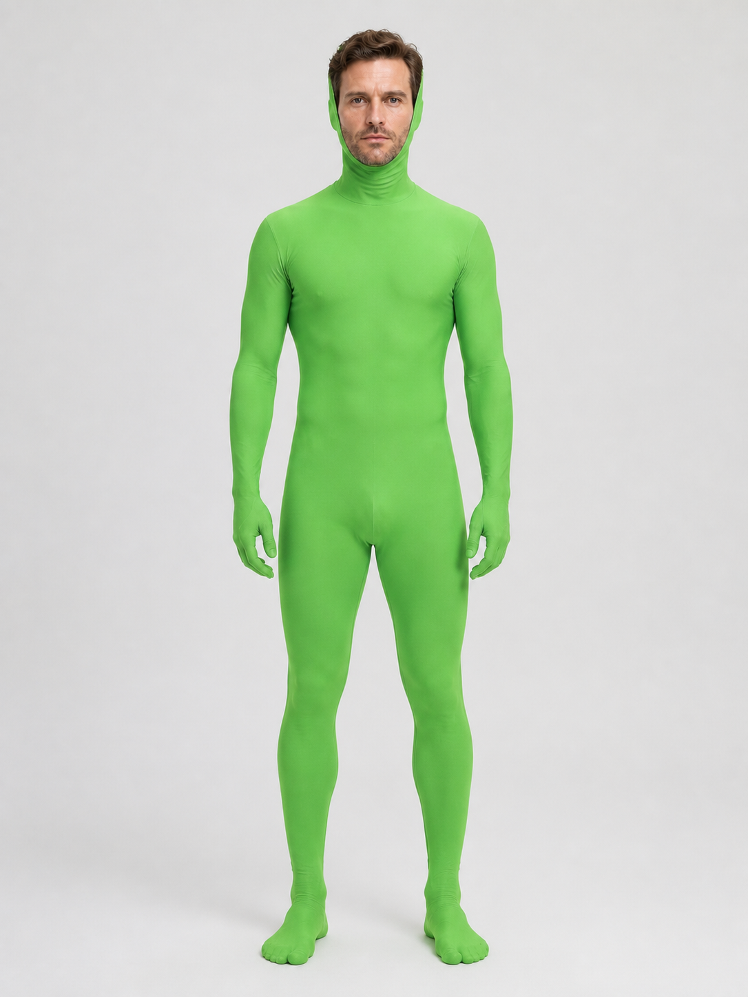 Green skin-tight jumpsuit for chroma key and Halloween Costumes detail 3