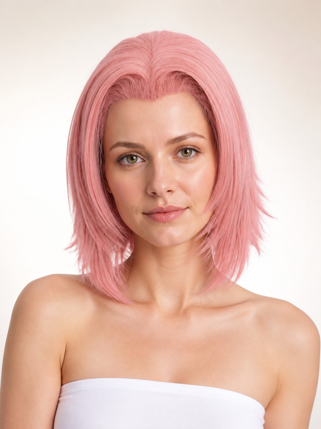 Pink Medium-Length Layered Cosplay Wig Costume Wigs detail 2