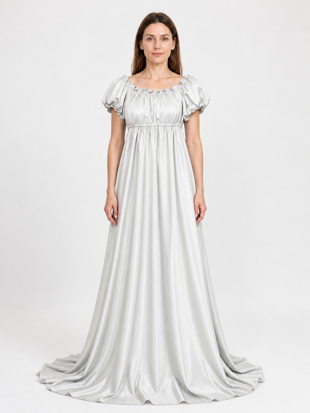 White Long Dress with Train and Puff Sleeves Costume Dresses detail 3