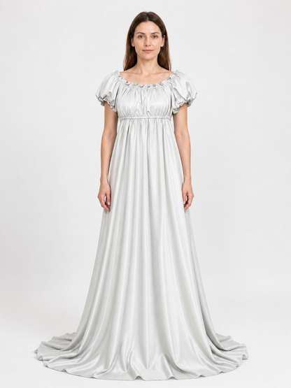 White Long Dress with Train and Puff Sleeves Costume Dresses detail 3