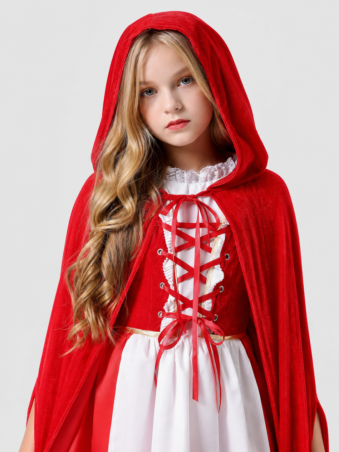 Children's Little Red Riding Hood costume with dress and hooded cape