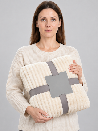 Ivory Fleece Blanket with Embossed Waves