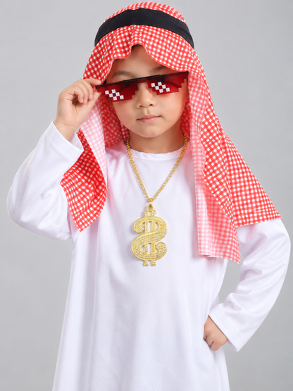 Kids' Costume with Plaid Headscarf and Glasses