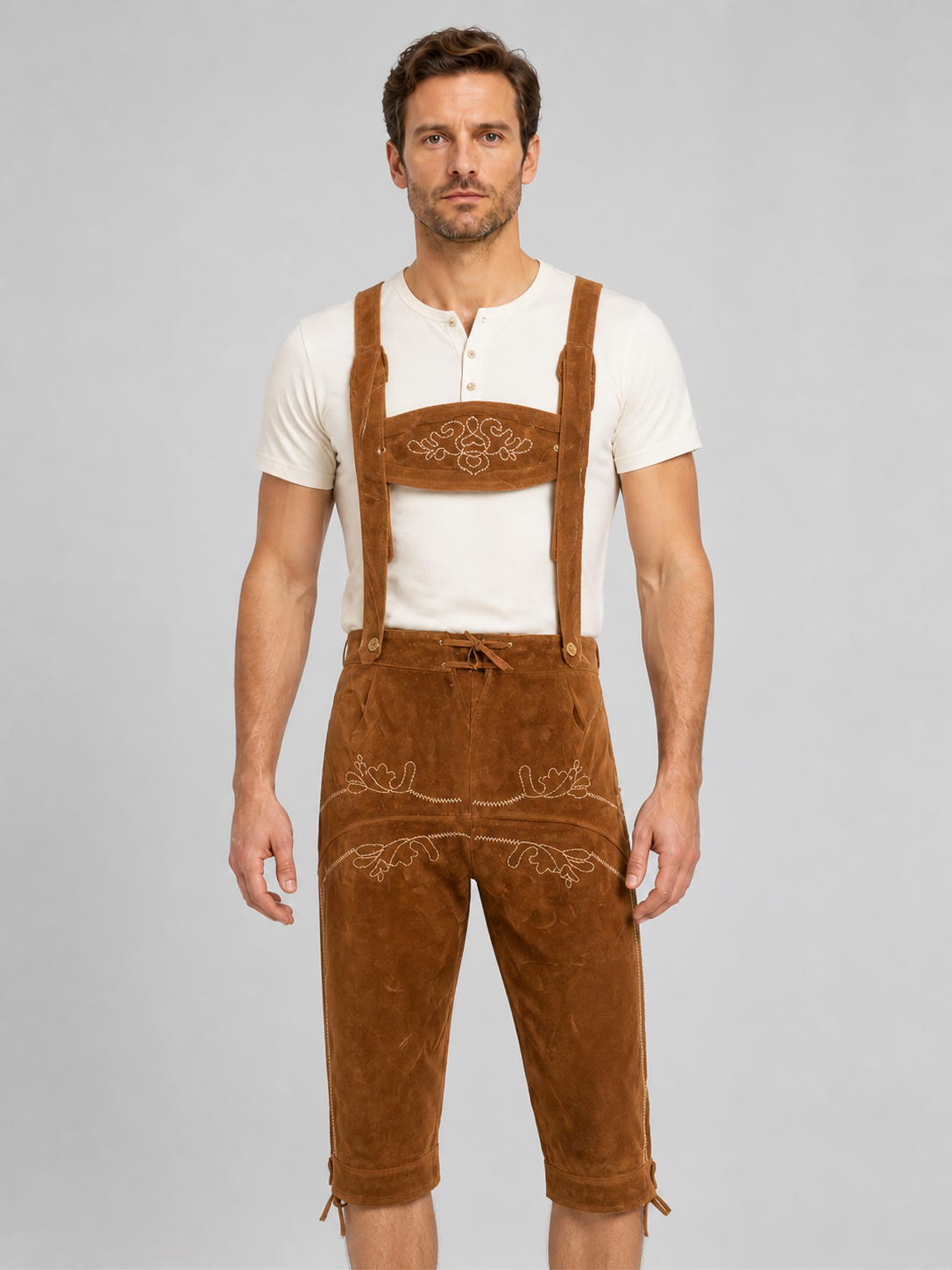 Oktoberfest Embroidered Bib Pants with Suspenders, Brown product detail 3