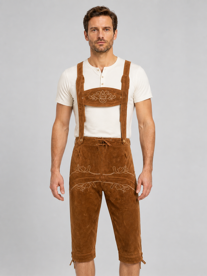 Oktoberfest Embroidered Bib Pants with Suspenders, Brown product detail 3