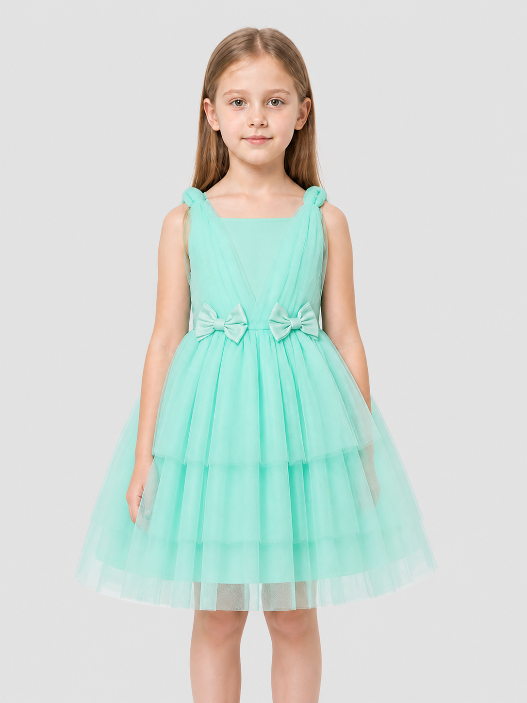 Mint Green Girls' Dress with Bows and a Full Skirt Costume Dresses detail 3