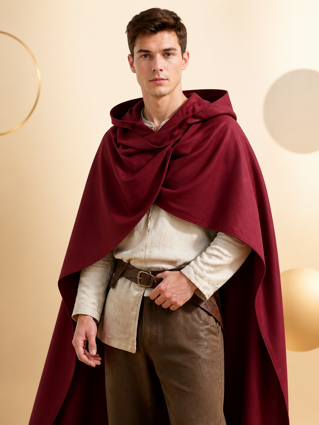 Wine Red Hooded Costume Cape product view 45