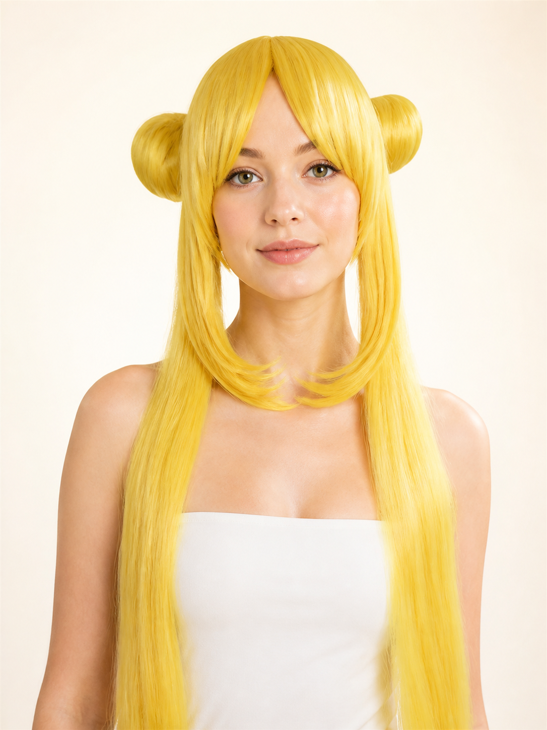 Gold-Colored Carnival Wig with Double Buns Costume Wigs detail 2