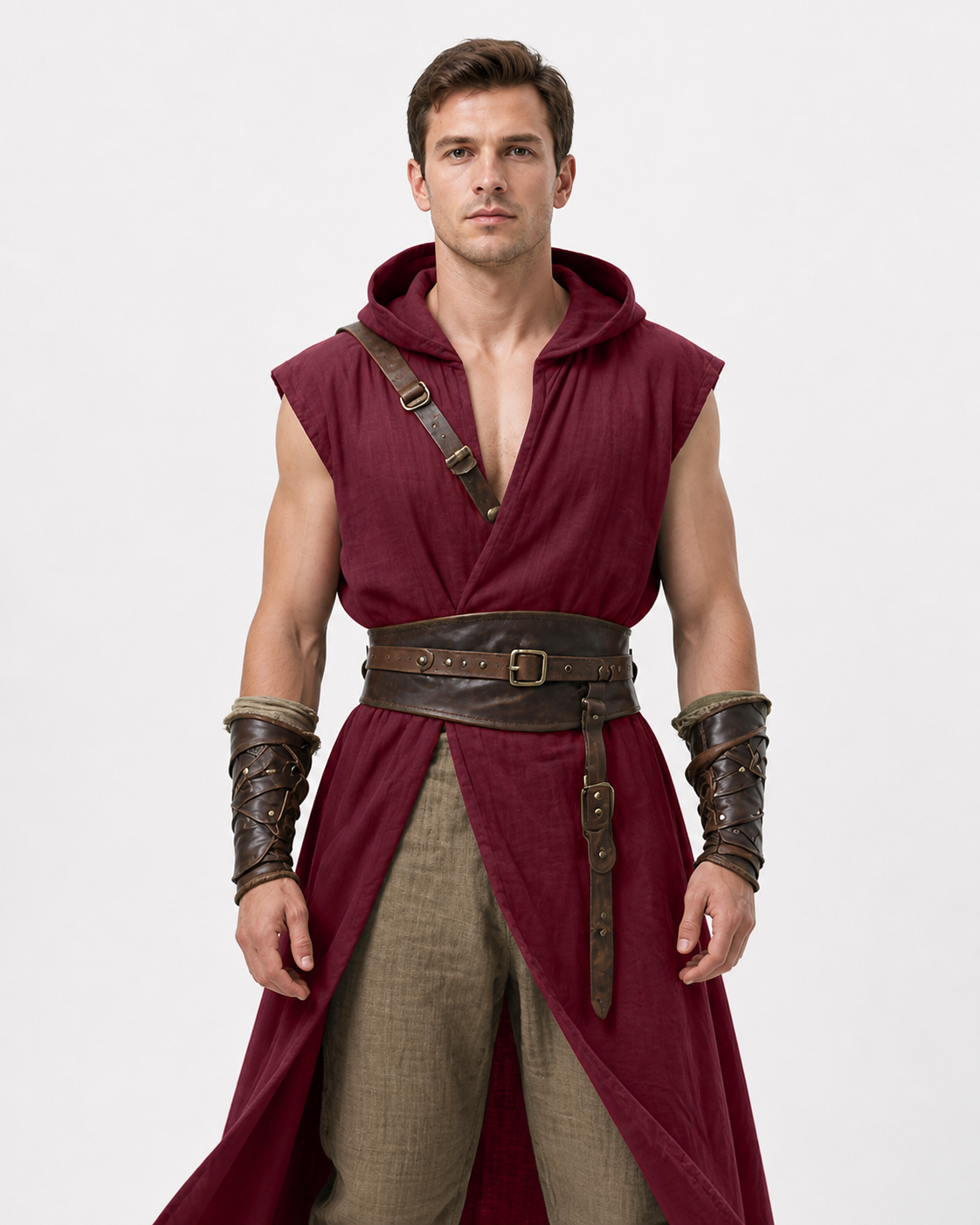 Long Hooded Sleeveless Red Cloak Costume Capes detail 3