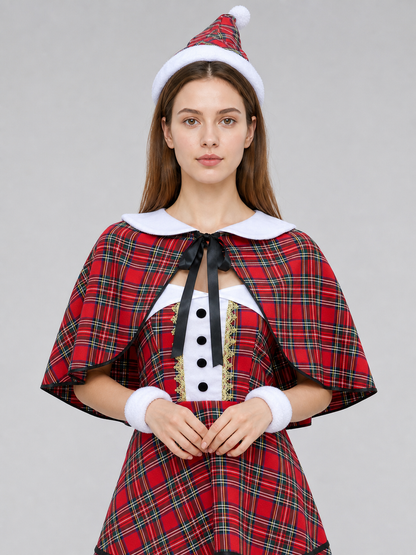 Retro Costume: Plaid Dress with Short Cape Costume Dresses detail 2