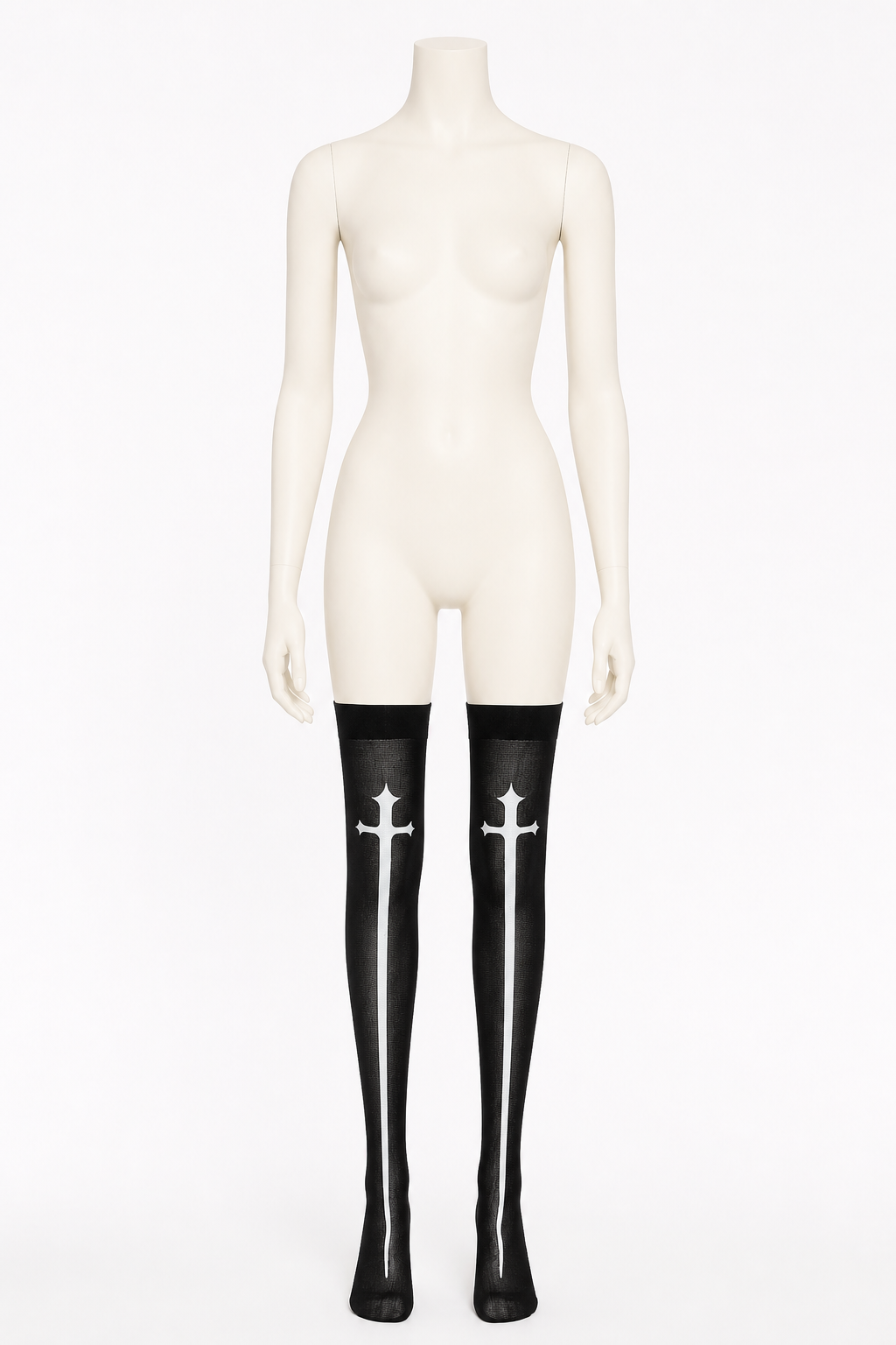 Long Black Knee-High Socks with White Cross, Pair product detail 3