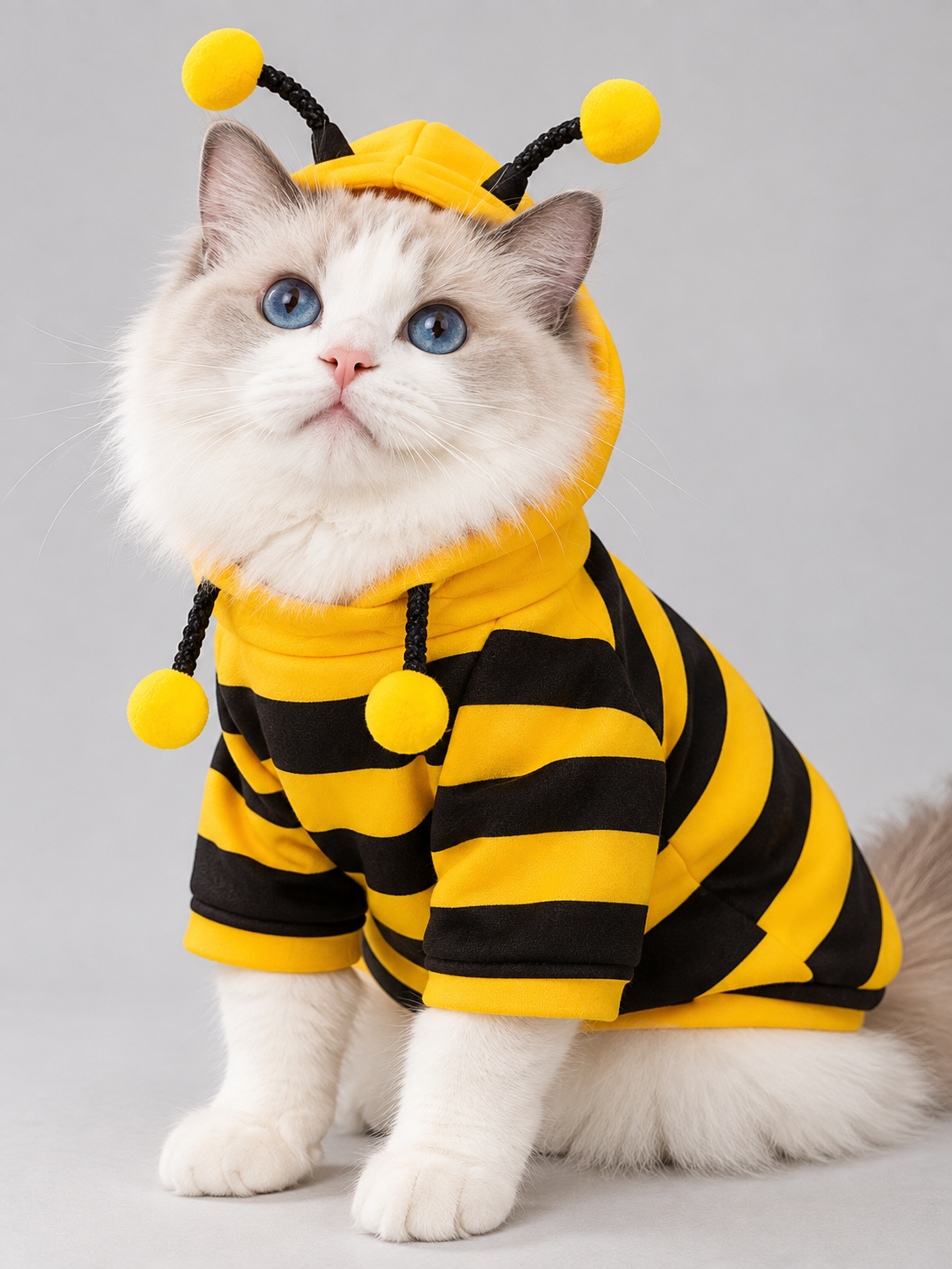 Bee Costume for Cats with Yellow and Black Stripes and Antennae