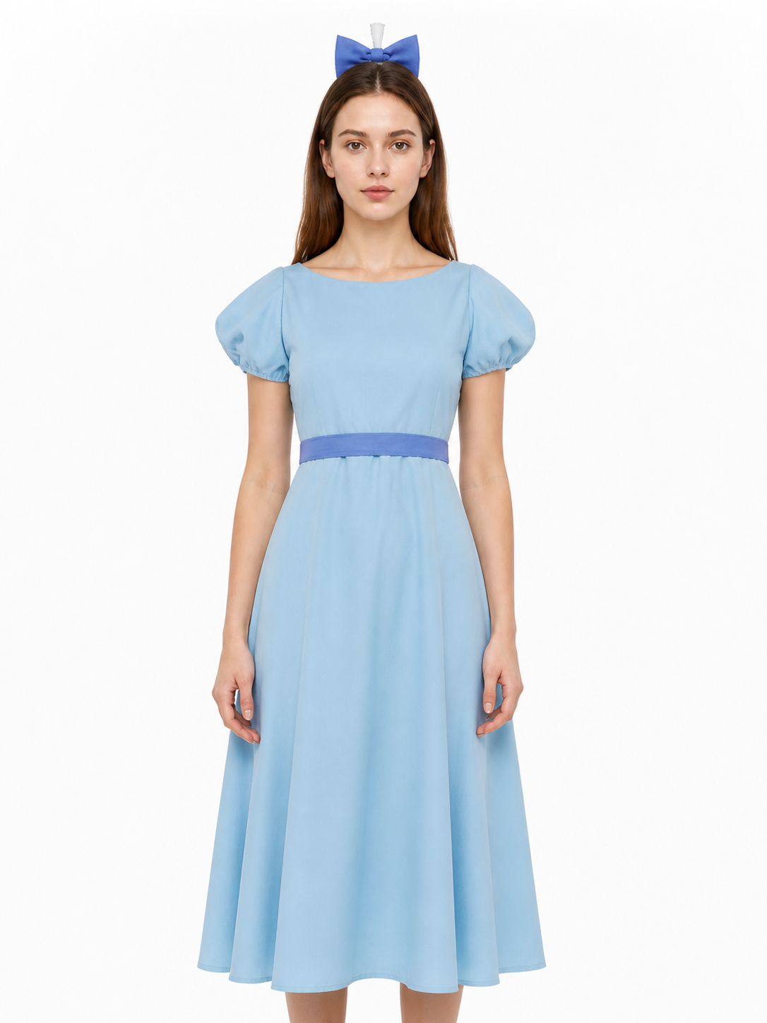 Long Light Blue Dress with Belt and Ties Costume Dresses detail 2