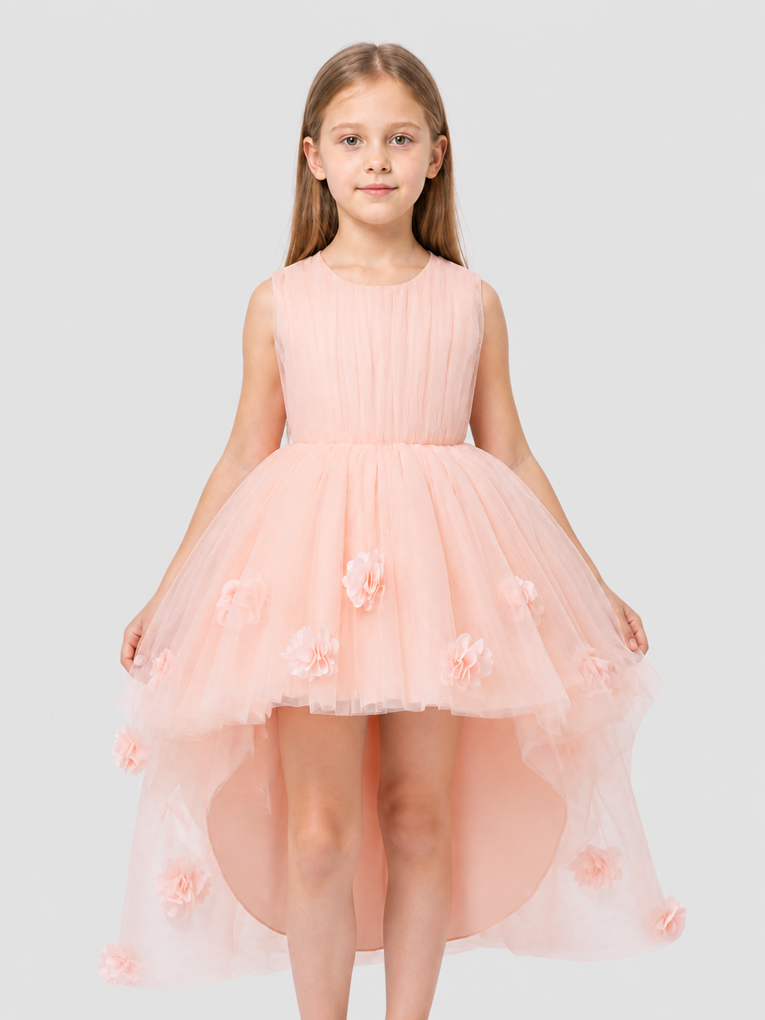 Sleeveless Children's Tutu Dress with Flowers and a Train Costume Dresses detail 3