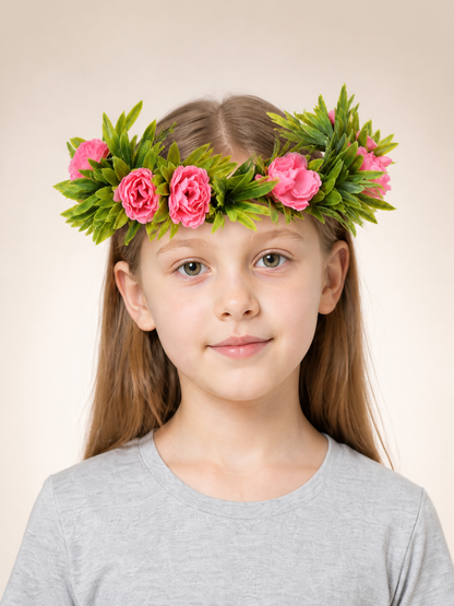 Floral Carnival Headband with Pink Flowers for Celebrations Costume Headwear detail 2