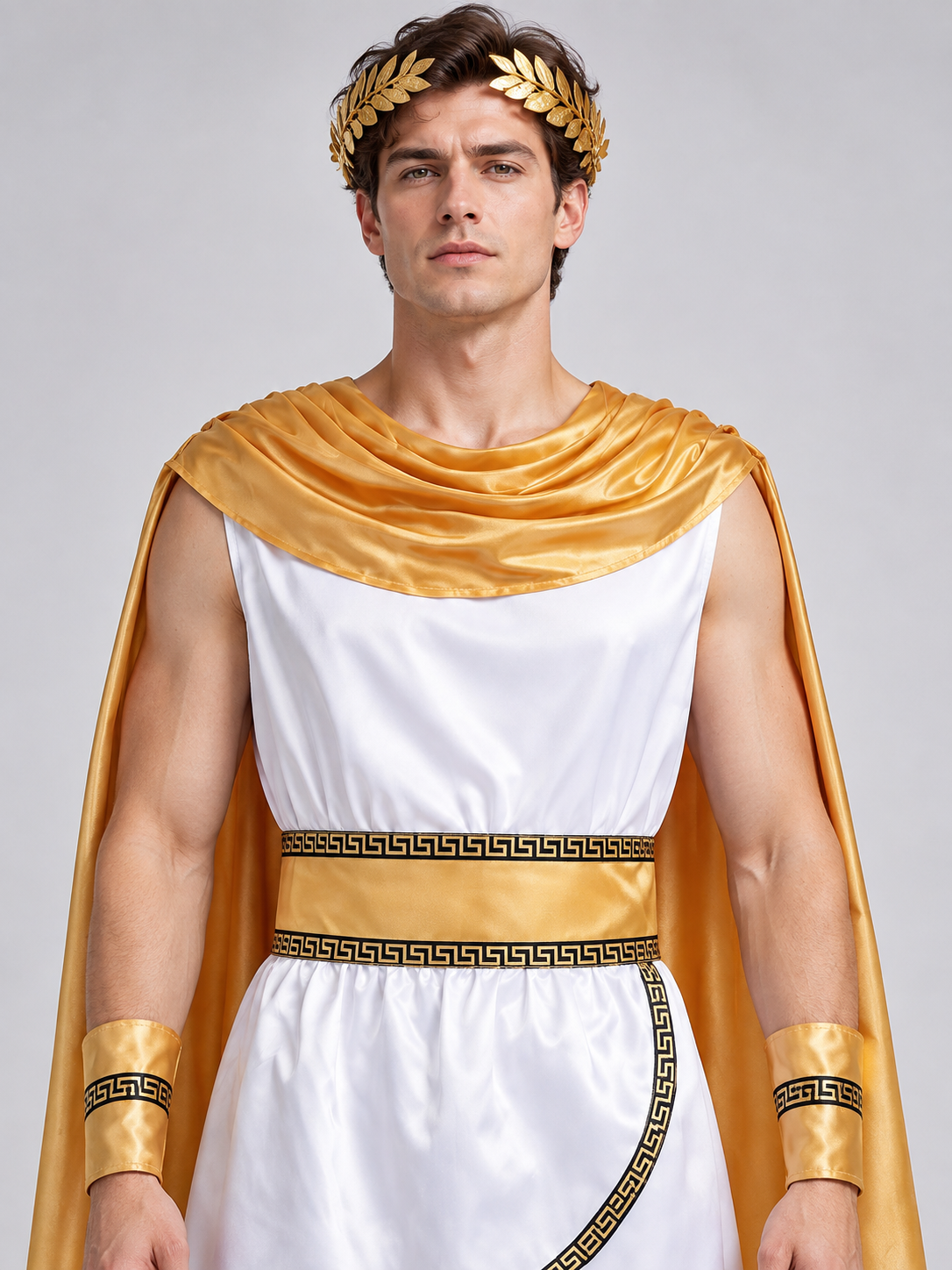 Ancient Greek Warrior Carnival Costume, White and Gold