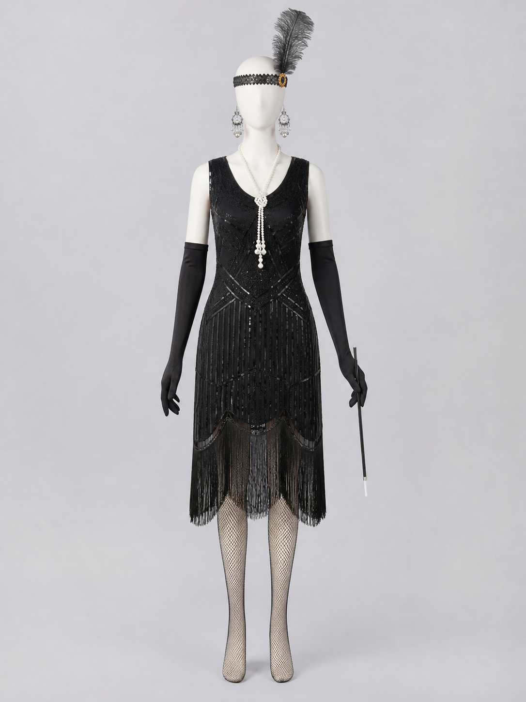 1920s Sequin Dress Set with Long Fringe Costume Dresses detail 3
