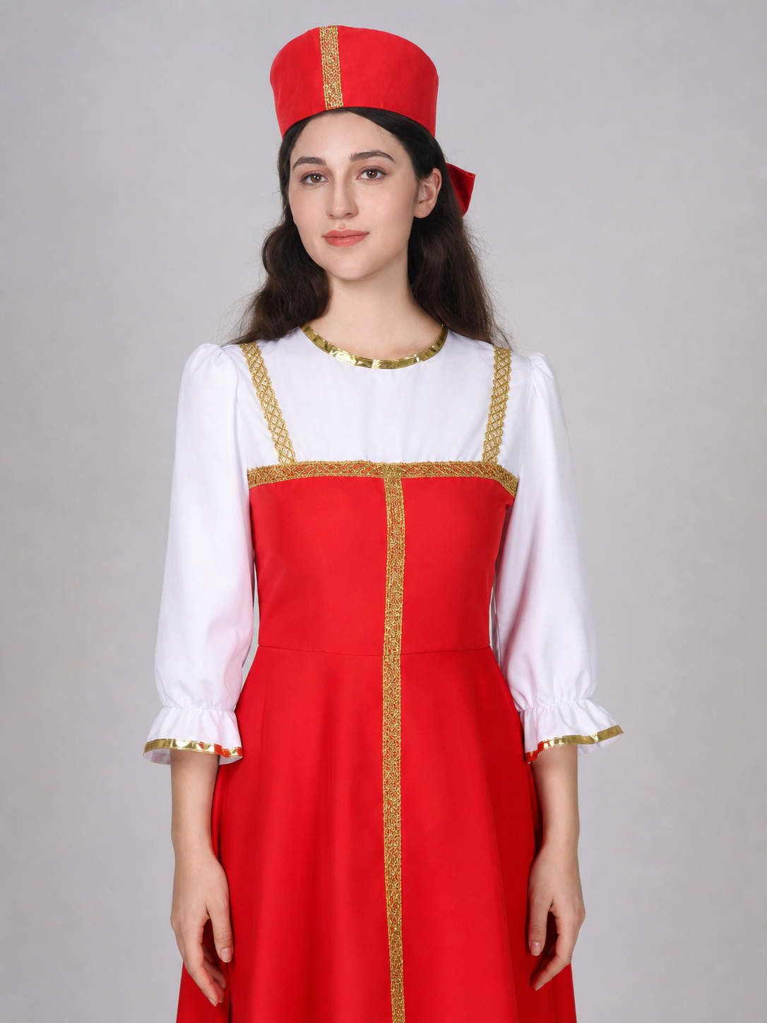 Russian Folk Midi Dress with Hat