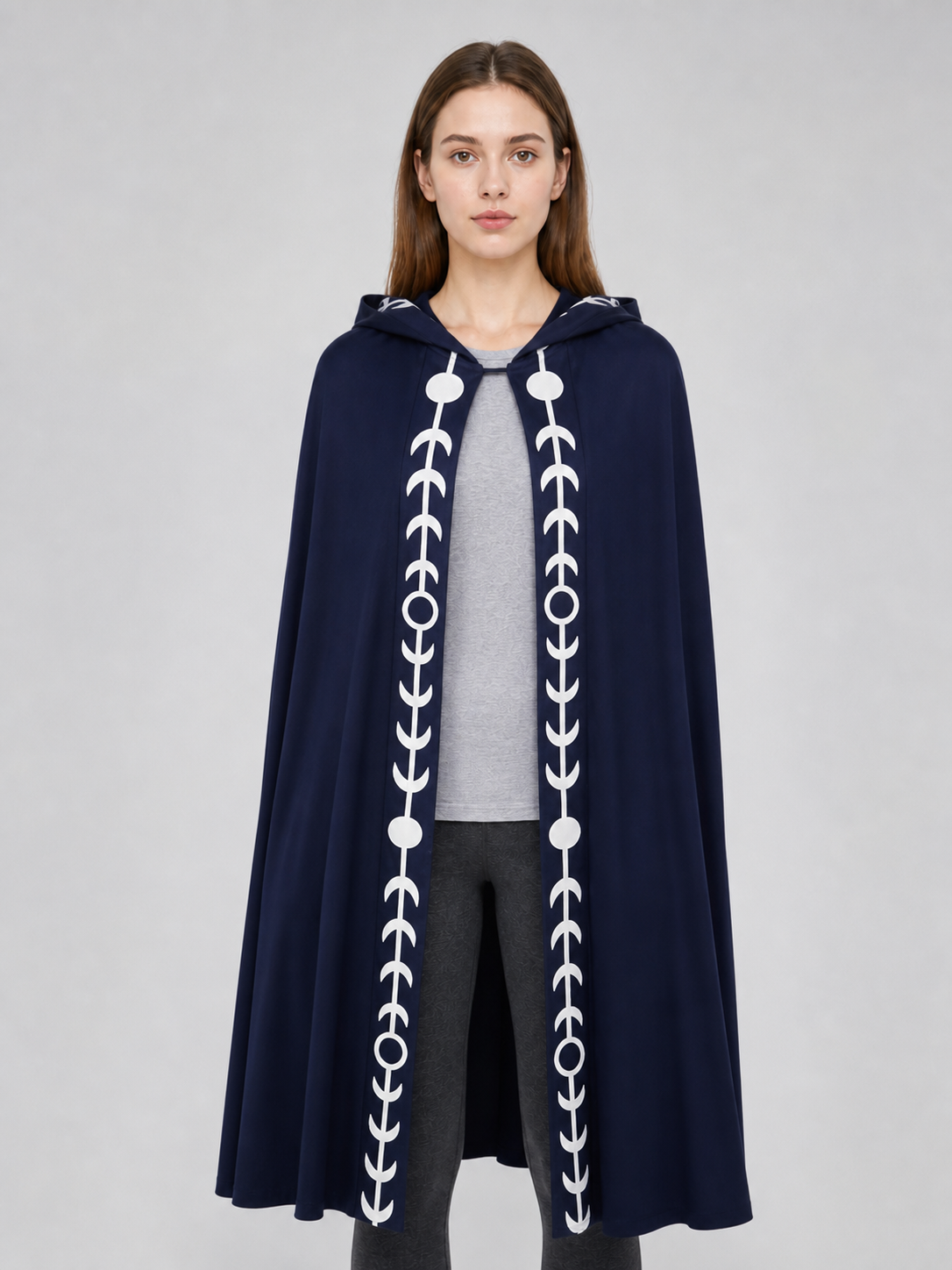 Navy Blue Hooded Cape with White Pattern