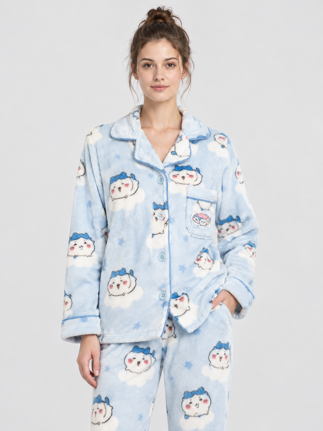 Flannel Pajama Set with Cartoon Print