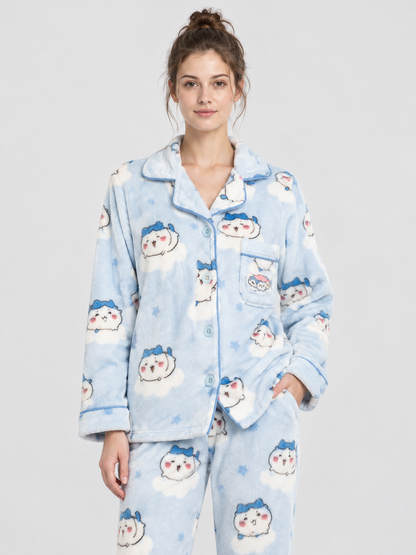 Flannel Pajama Set with Cartoon Print