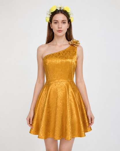 Gold One-Shoulder Dress with Flowers for Cosplay Costume Dresses detail 2