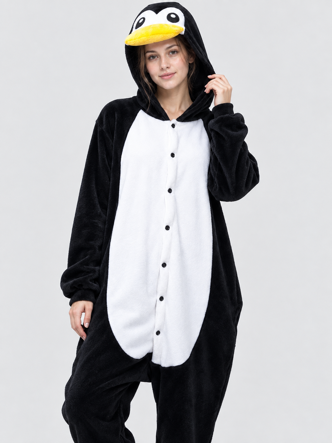Flannel Penguin Hooded Pajama Jumpsuit
