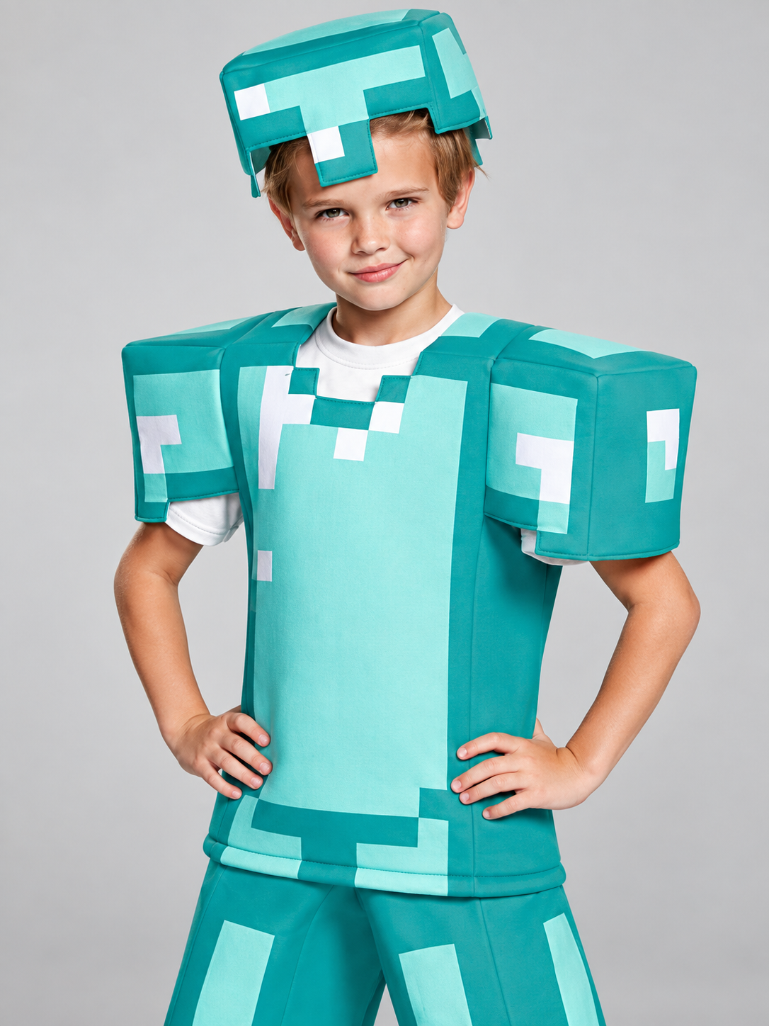 Kids' Turquoise Carnival Costume with Pixel Design