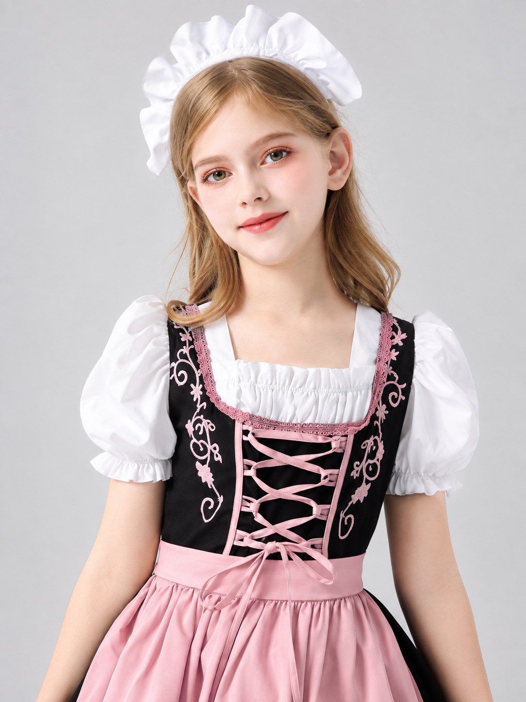 Children's Dirndl-Style Costume with Apron, Pink