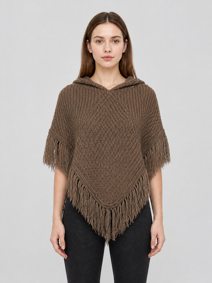 Triangle Hooded Cape with Fringe, Brown Costume Capes detail 3