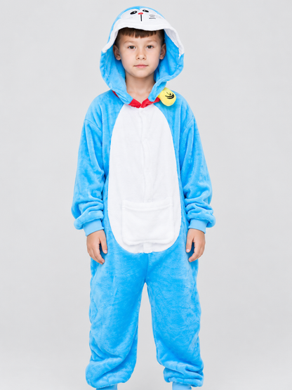 Blue Flannel Hooded Pajama Jumpsuit