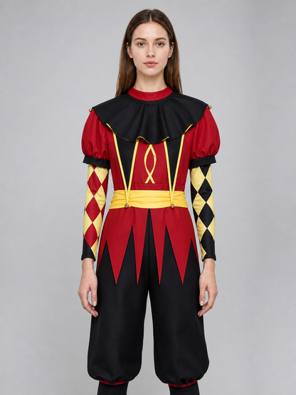 Pierrot Jester Cosplay Costume with Mask and Accessories