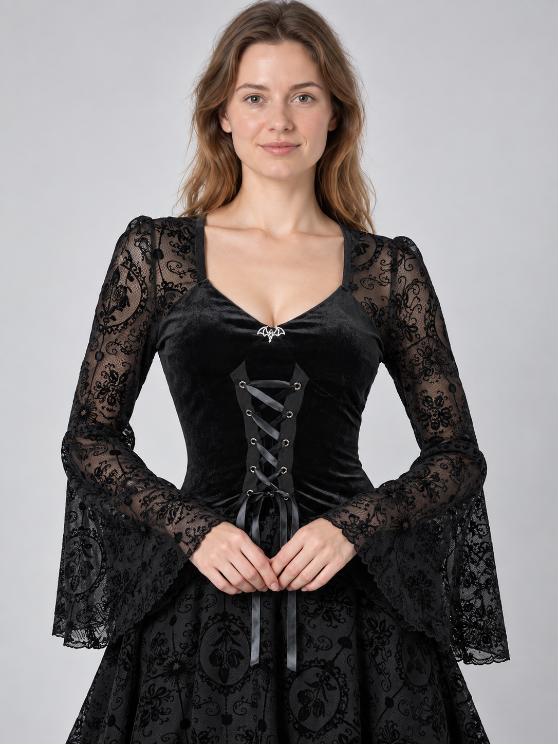 Gothic dress with lace sleeves and lacing