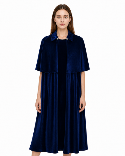 Dark Navy Cloak with Capelet for Halloween Costume Capes detail 2