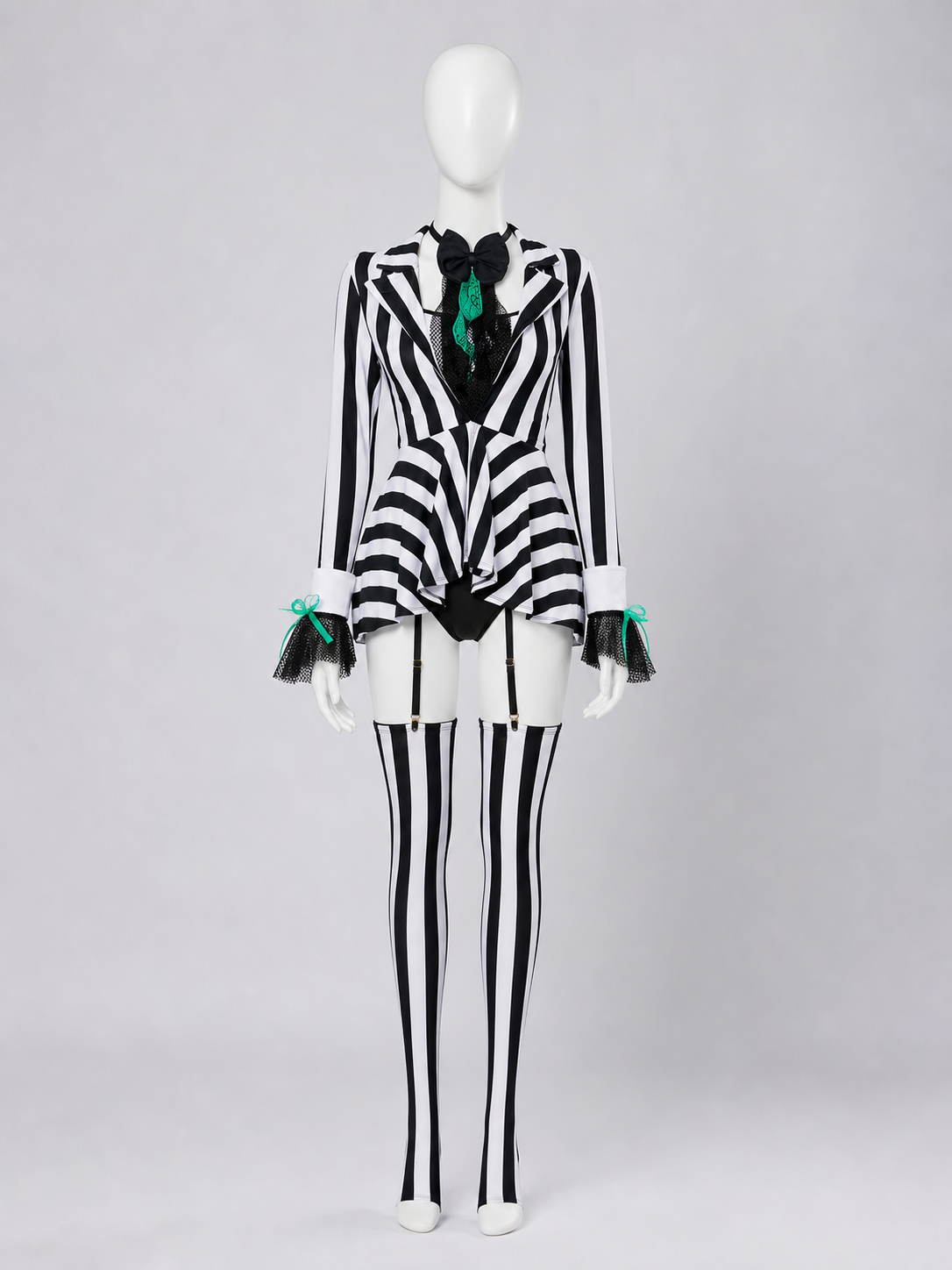 Circus Clown Costume with Black-and-White Stripes