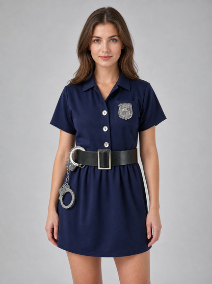 Police Costume with Peaked Cap and Belt for Performances Costume Headwear detail 3